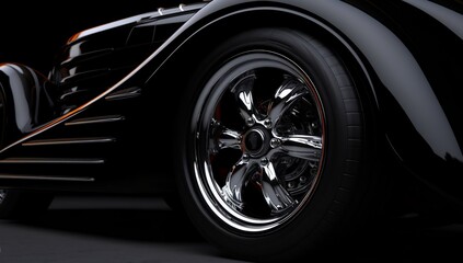 Fototapeta na wymiar Backside view of black car's wheel