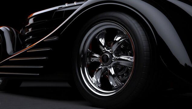 Backside view of black car's wheel