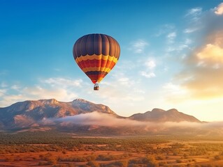 Fototapeta na wymiar A hot air balloon floating in the sky at sunrise