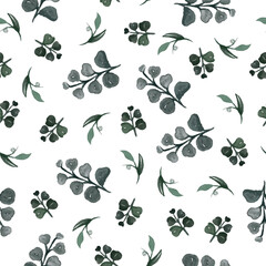 hand drawn watercolor leaves floral seamless pattern