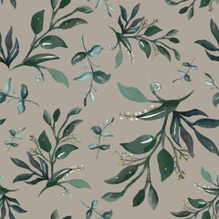 hand drawn watercolor leaves floral seamless pattern