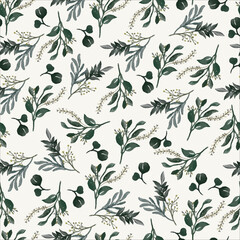 hand drawn watercolor leaves floral seamless pattern