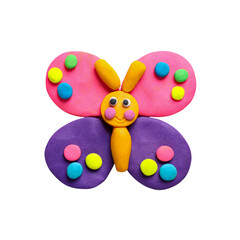 Beautiful butterfly made of plasticine isolated on white, top view