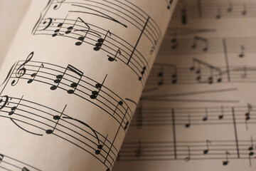 Closeup view of sheets with music notes