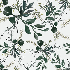 hand drawn watercolor leaves floral seamless pattern