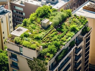 A rooftop garden or green roof - obrazy, fototapety, plakaty