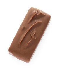 Tasty chocolate bar isolated on white, top view
