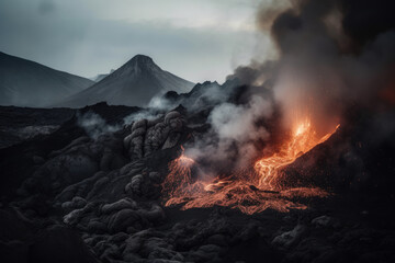 Volcanic Apocalypse Spectacular View of Molten Lava and Ash Erupting from a Crater, generative ai