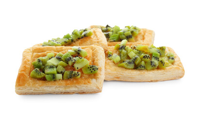 Fresh tasty puff pastry with kiwi isolated on white