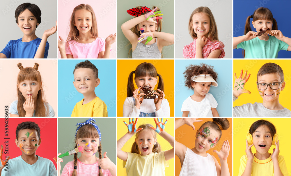 Canvas Prints collection of different cute children on color background