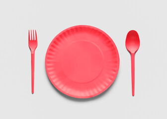 Plate and cutlery on light background
