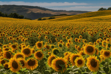 Field of Gold Sea of Rolling Hills Covered in Sunflowers, generative ai