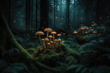 Glowing Forest Magical Mushrooms and Mystery, generative ai