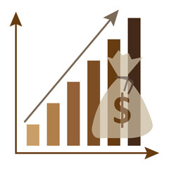 Chart bag dollars in sketch style. Profit arrow. Business concept. Vector illustration.