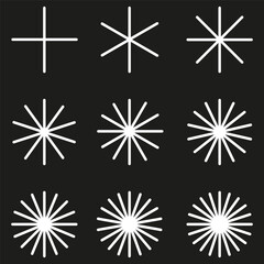 Radial radiating beam ray lines. Starburst, sunburst lineal element, icon. Glint, gleam, aurora effect. stock image.