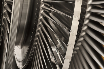 Modern rotor with long blades of powerful steam turbine © nordroden