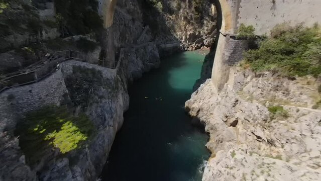 Aerial view inside bay of Fiordo di furore beach. Incredible beauty panorama of a mountain paradise