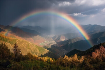 Obraz na płótnie Canvas Rainbow Over The Valley Colorful Gateway to The Beyond, generative ai