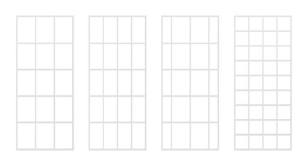 A set of modern white aluminum partitions without glass for interior design. Front view. 3d render