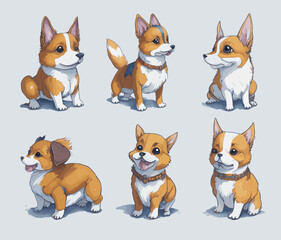 set of funny cartoon dogs. character sheet, illustration for children's book, multi positions.