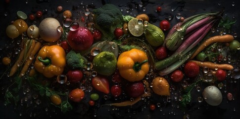 vegetables on a black background, generative ai
