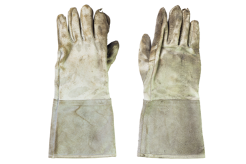 Old welder gloves on isolated on white background, Clipping path