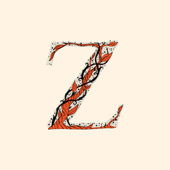 letter Z with branches and leaves
