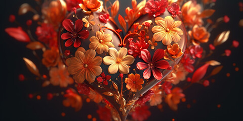 Schönes Blumen Herz Hintergrund Motiv Design zum Muttertag Nahaufnahme Makro, ai generativ