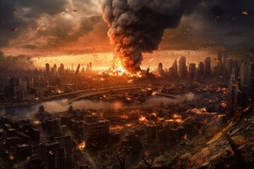Fototapeta premium Desolate Cityscape After Nuclear Strike, Generative AI