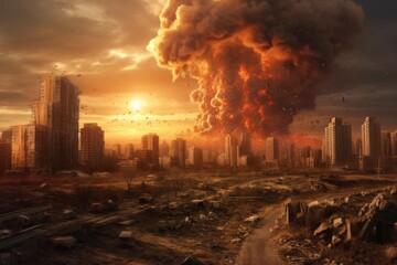 Desolate Cityscape After Nuclear Strike, Generative AI - obrazy, fototapety, plakaty