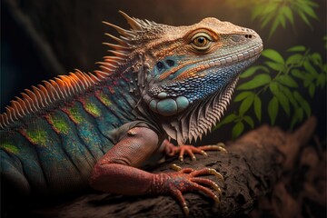 Fototapeta premium iguana on a tree, generative ai