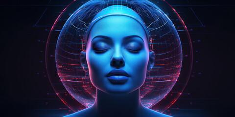 Portrait of a girl symbol of neural networks. AI generation 