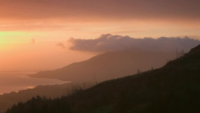 Orange Sky Sunrise over Warrenpoint from Flagstaff Viewpoint On Fathom Hill Near Newry