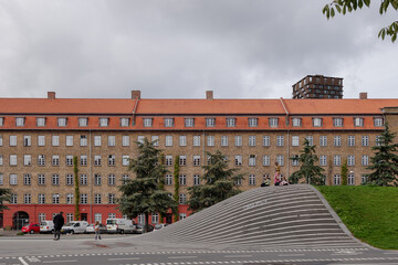 Outdoor exterior view at Superkilen park and The Black Square public park with outstanding design...