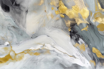 A close up of a marble surface with gold paint. AI generative. Generative AI