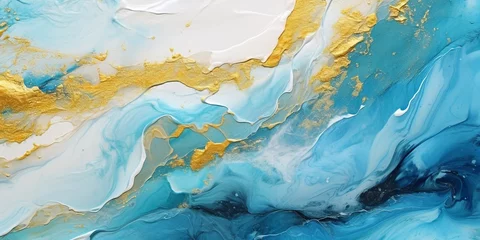Papier peint photo Photos Schöner Marmor Hintergrund in Blau und Gold, Druckvorlage quer, ai generativ  © www.freund-foto.de
