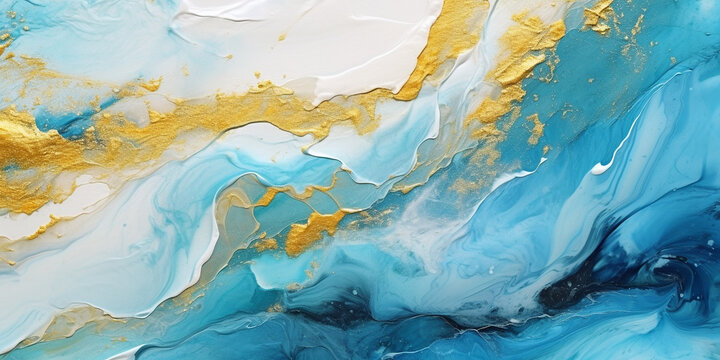 Sch&ouml;ner Marmor Hintergrund in Blau und Gold, Druckvorlage quer, ai generativ