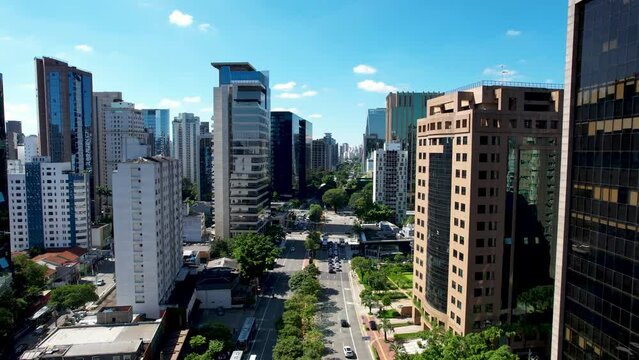 Faria Lima Avenue At Sao Paulo Brazil. Cityscapes City Aerial. Town Clouds District Urban. Town Outdoor District Downtown Panoramic. Town Urban City Landmark. Sao Paulo Brazil.