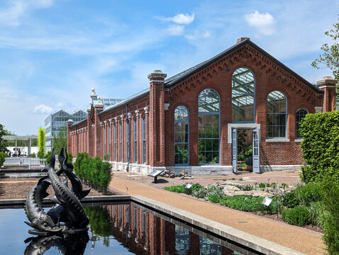 St. Louis, MO - April 28, 2023: Missouri Botanical Garden' Linnean House (1882) is the oldest continuously operating greenhouse west of the Mississippi River.