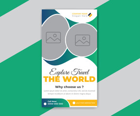 Travel social media stories and tourism timeline cover template design