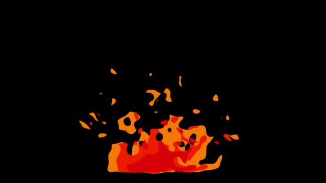 2D Burning orange red hot sparks rise from fire seamless loop ,Fire Particles over black background