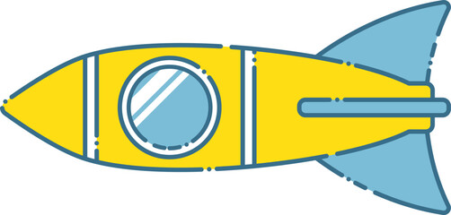 青と黄色のかわいいロケット、ミサイルのイラスト