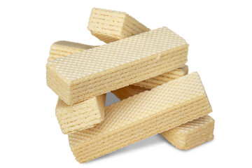 Milk crispy wafers lying in a pile. Isolated on transparent background. The concept of cooking.