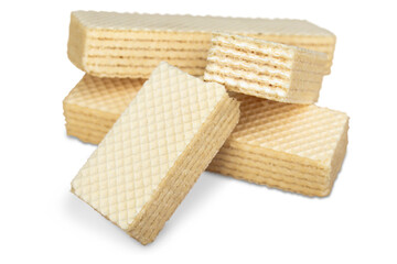 Milk crispy wafers lying in a pile. Isolated on transparent background. The concept of cooking.