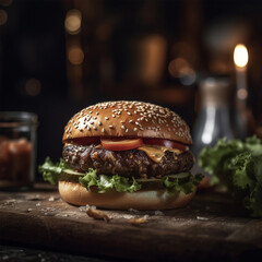 Indulge in the juicy goodness of this mouth-watering beef and cheese burger. The savory meat patty and melted cheese blend perfectly with every bite, making this burger a satisfying meal to crave for.