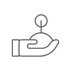 Obraz premium Save The Earth Ecology icon with black outline style. environment, green, global, planet, concept, friendly, care. Vector illustration