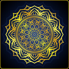 A yellow and blue mandala with a black background