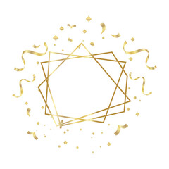 Gold Frame Gold collection of geometrical polyhedron with ribbons ornament, art deco style for wedding invitation, luxury templates, decorative patterns, Modern abstract elements