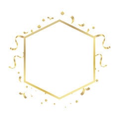 Gold Frame Gold collection of geometrical polyhedron with ribbons ornament, art deco style for wedding invitation, luxury templates, decorative patterns, Modern abstract elements