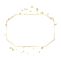 Gold Frame Gold collection of geometrical polyhedron with ribbons ornament, art deco style for wedding invitation, luxury templates, decorative patterns, Modern abstract elements